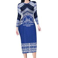 Personalised Tonga Taufa'ahau Pilolevu College Family Matching Long Sleeve Bodycon Dress and Hawaiian Shirt Polynesian Ngatu Tribal LT9 Mom's Dress Blue - Polynesian Pride