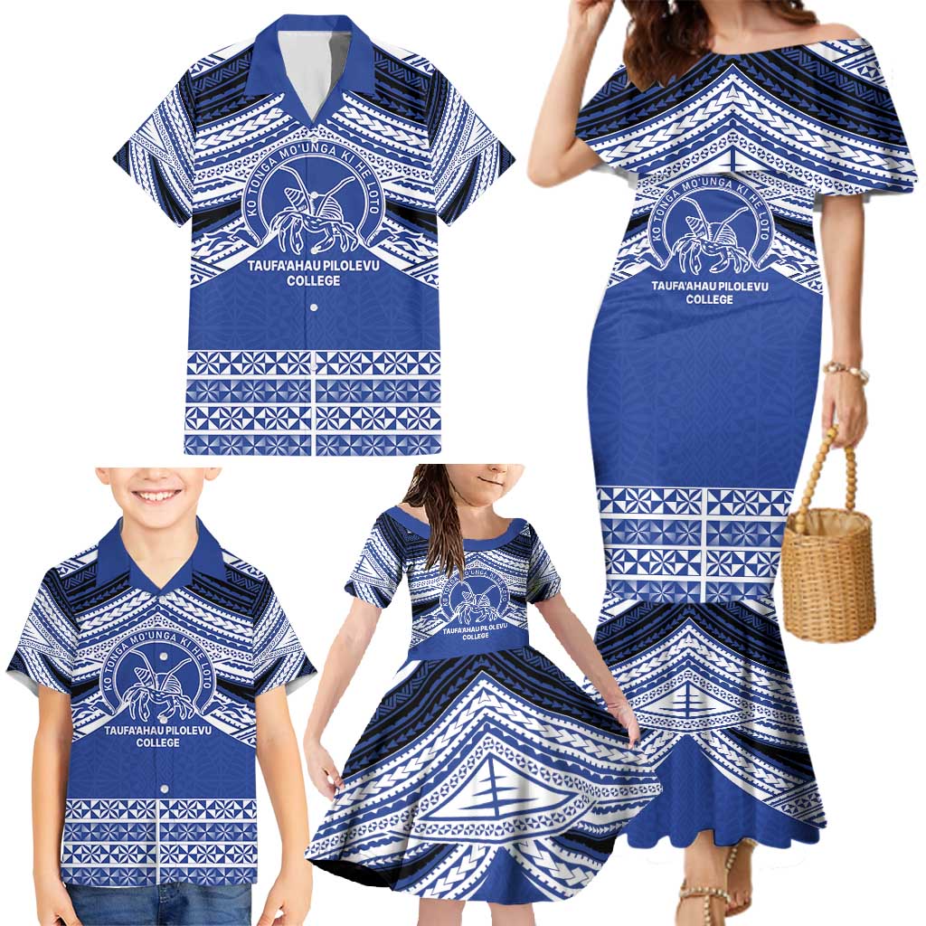 Personalised Tonga Taufa'ahau Pilolevu College Family Matching Mermaid Dress and Hawaiian Shirt Polynesian Ngatu Tribal LT9 - Polynesian Pride