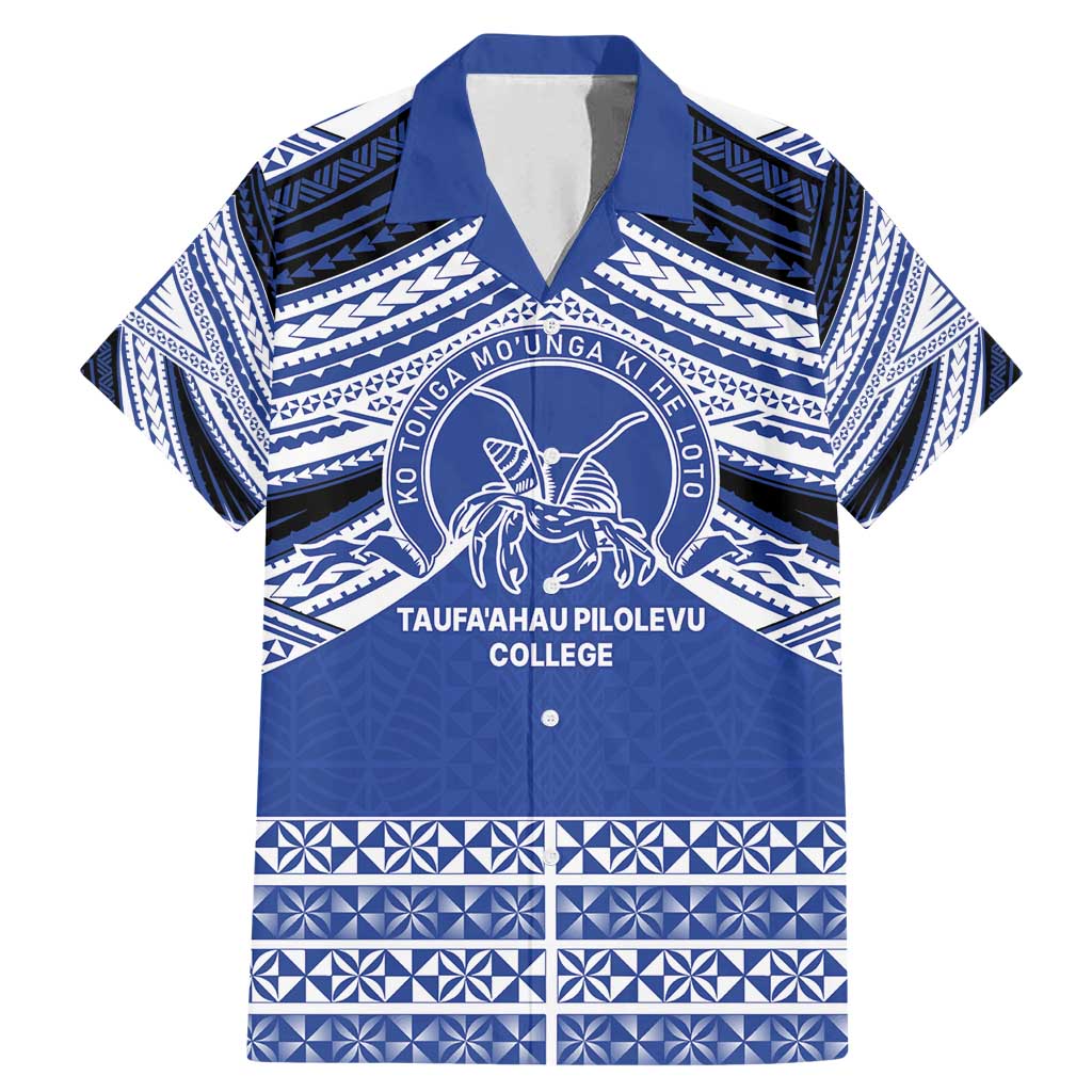 Personalised Tonga Taufa'ahau Pilolevu College Family Matching Mermaid Dress and Hawaiian Shirt Polynesian Ngatu Tribal LT9 Dad's Shirt - Short Sleeve Blue - Polynesian Pride