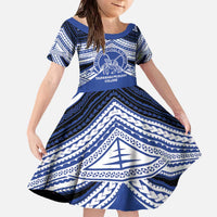 Personalised Tonga Taufa'ahau Pilolevu College Family Matching Off The Shoulder Long Sleeve Dress and Hawaiian Shirt Polynesian Ngatu Tribal LT9 Daughter's Dress Blue - Polynesian Pride