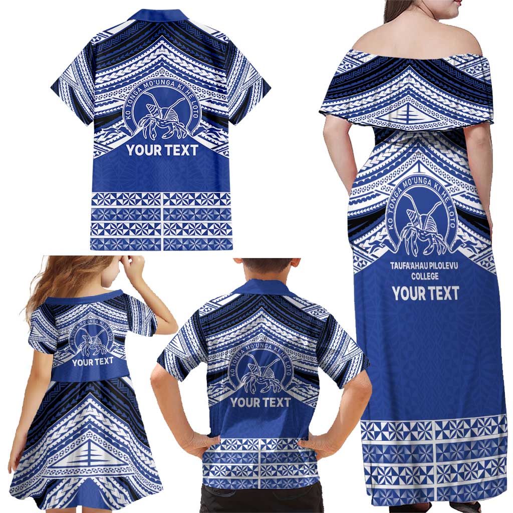 Personalised Tonga Taufa'ahau Pilolevu College Family Matching Off Shoulder Maxi Dress and Hawaiian Shirt Polynesian Ngatu Tribal LT9 - Polynesian Pride