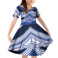 Personalised Tonga Taufa'ahau Pilolevu College Family Matching Off Shoulder Short Dress and Hawaiian Shirt Polynesian Ngatu Tribal LT9 Daughter's Dress Blue - Polynesian Pride