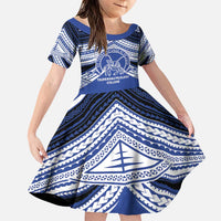 Personalised Tonga Taufa'ahau Pilolevu College Family Matching Puletasi and Hawaiian Shirt Polynesian Ngatu Tribal LT9 Daughter's Dress Blue - Polynesian Pride