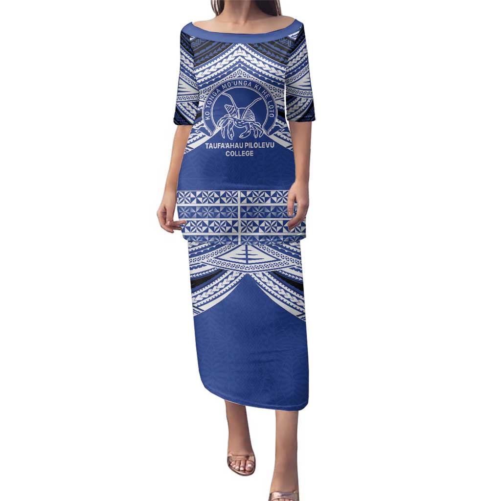 Personalised Tonga Taufa'ahau Pilolevu College Family Matching Puletasi and Hawaiian Shirt Polynesian Ngatu Tribal LT9 Mom's Dress Blue - Polynesian Pride