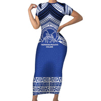 Personalised Tonga Taufa'ahau Pilolevu College Family Matching Short Sleeve Bodycon Dress and Hawaiian Shirt Polynesian Ngatu Tribal LT9 Mom's Dress Blue - Polynesian Pride