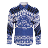 Personalised Tonga Taufa'ahau Pilolevu College Family Matching Summer Maxi Dress and Hawaiian Shirt Polynesian Ngatu Tribal LT9 Dad's Shirt - Long Sleeve Blue - Polynesian Pride
