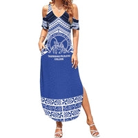 Personalised Tonga Taufa'ahau Pilolevu College Family Matching Summer Maxi Dress and Hawaiian Shirt Polynesian Ngatu Tribal LT9 Mom's Dress Blue - Polynesian Pride