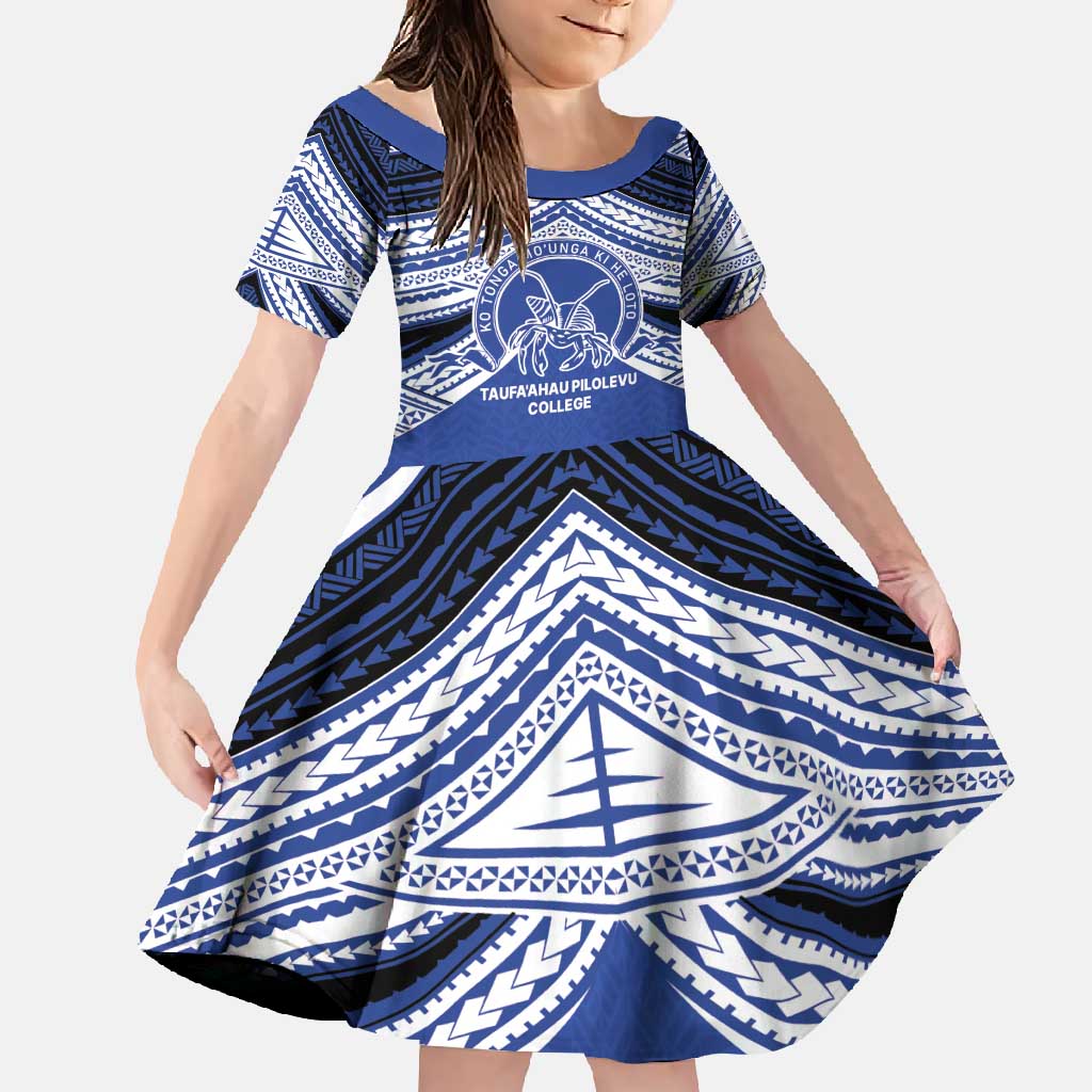 Personalised Tonga Taufa'ahau Pilolevu College Family Matching Tank Maxi Dress and Hawaiian Shirt Polynesian Ngatu Tribal LT9 Daughter's Dress Blue - Polynesian Pride