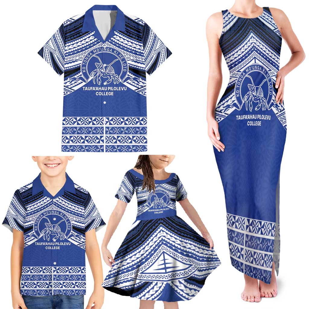 Personalised Tonga Taufa'ahau Pilolevu College Family Matching Tank Maxi Dress and Hawaiian Shirt Polynesian Ngatu Tribal LT9 - Polynesian Pride