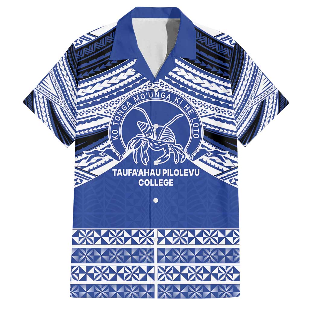 Personalised Tonga Taufa'ahau Pilolevu College Family Matching Tank Maxi Dress and Hawaiian Shirt Polynesian Ngatu Tribal LT9 Dad's Shirt - Short Sleeve Blue - Polynesian Pride