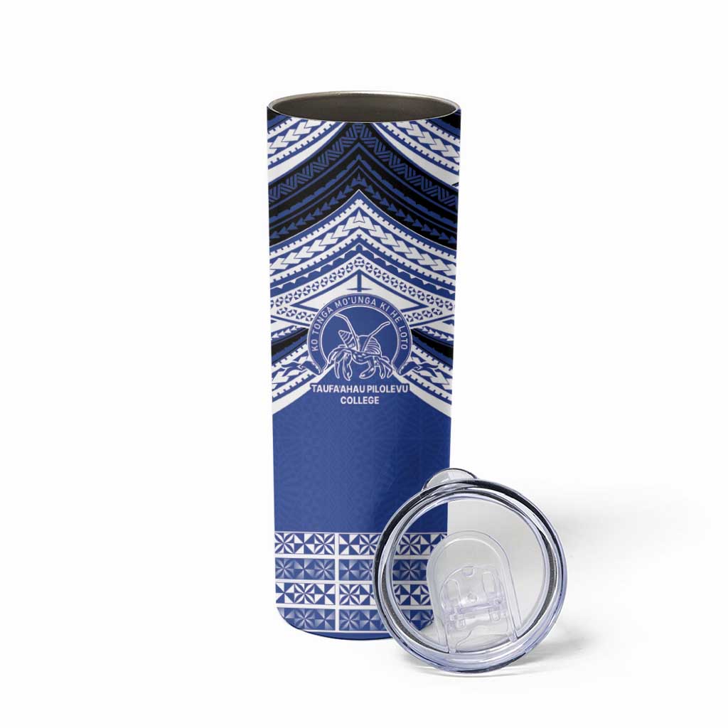 Personalised Tonga Taufa'ahau Pilolevu College Skinny Tumbler Polynesian Ngatu Tribal