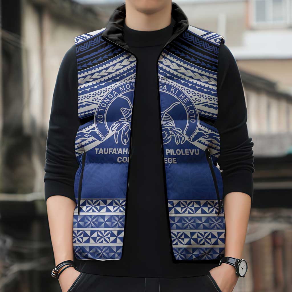 Personalised Tonga Taufa'ahau Pilolevu College Sleeveless Puffer Jacket Polynesian Ngatu Tribal - Polynesian Pride