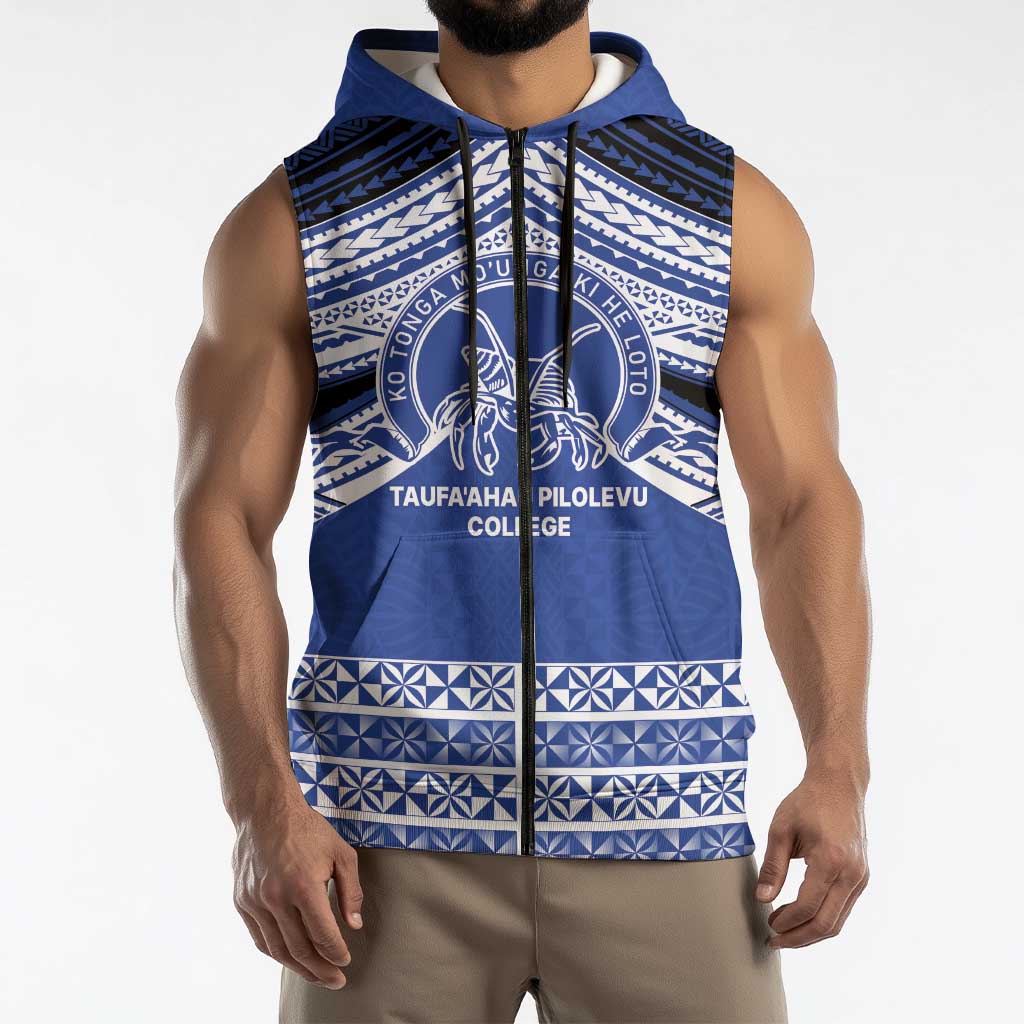 Personalised Tonga Taufa'ahau Pilolevu College Sleeveless Zip Hoodie Polynesian Ngatu Tribal - Polynesian Pride