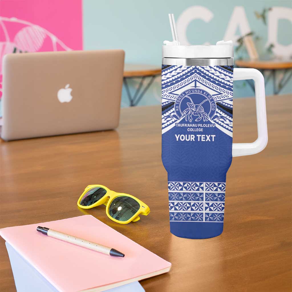 Personalised Tonga Taufa'ahau Pilolevu College Tumbler With Handle Polynesian Ngatu Tribal