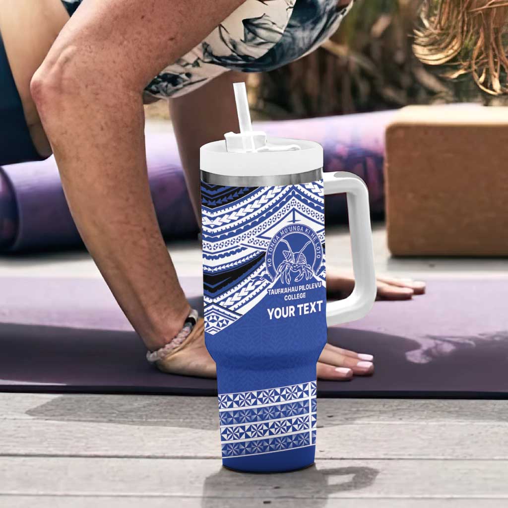 Personalised Tonga Taufa'ahau Pilolevu College Tumbler With Handle Polynesian Ngatu Tribal