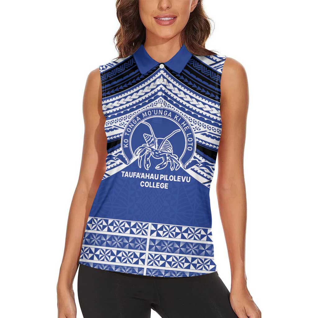 Personalised Tonga Taufa'ahau Pilolevu College Women Sleeveless Polo Shirt Polynesian Ngatu Tribal