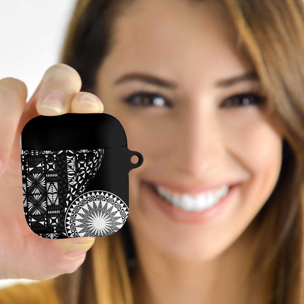 Black Tongan Ngatu Fonulei Pattern AirPods Case LT9 Black - Polynesian Pride