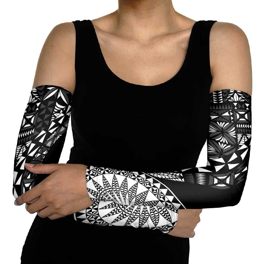 Black Tongan Ngatu Fonulei Pattern Arm Sleeves LT9 - Polynesian Pride
