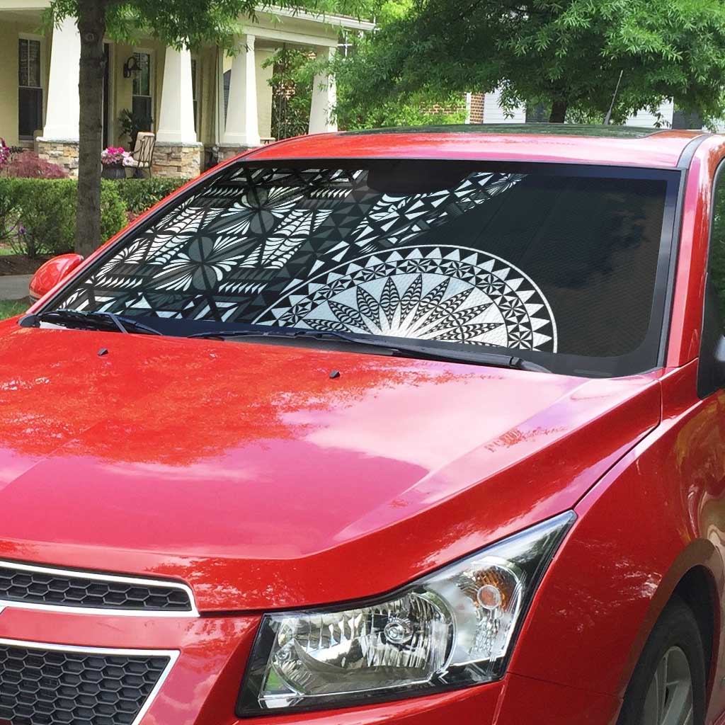 Black Tongan Ngatu Fonulei Pattern Auto Sun Shade LT9 - Polynesian Pride