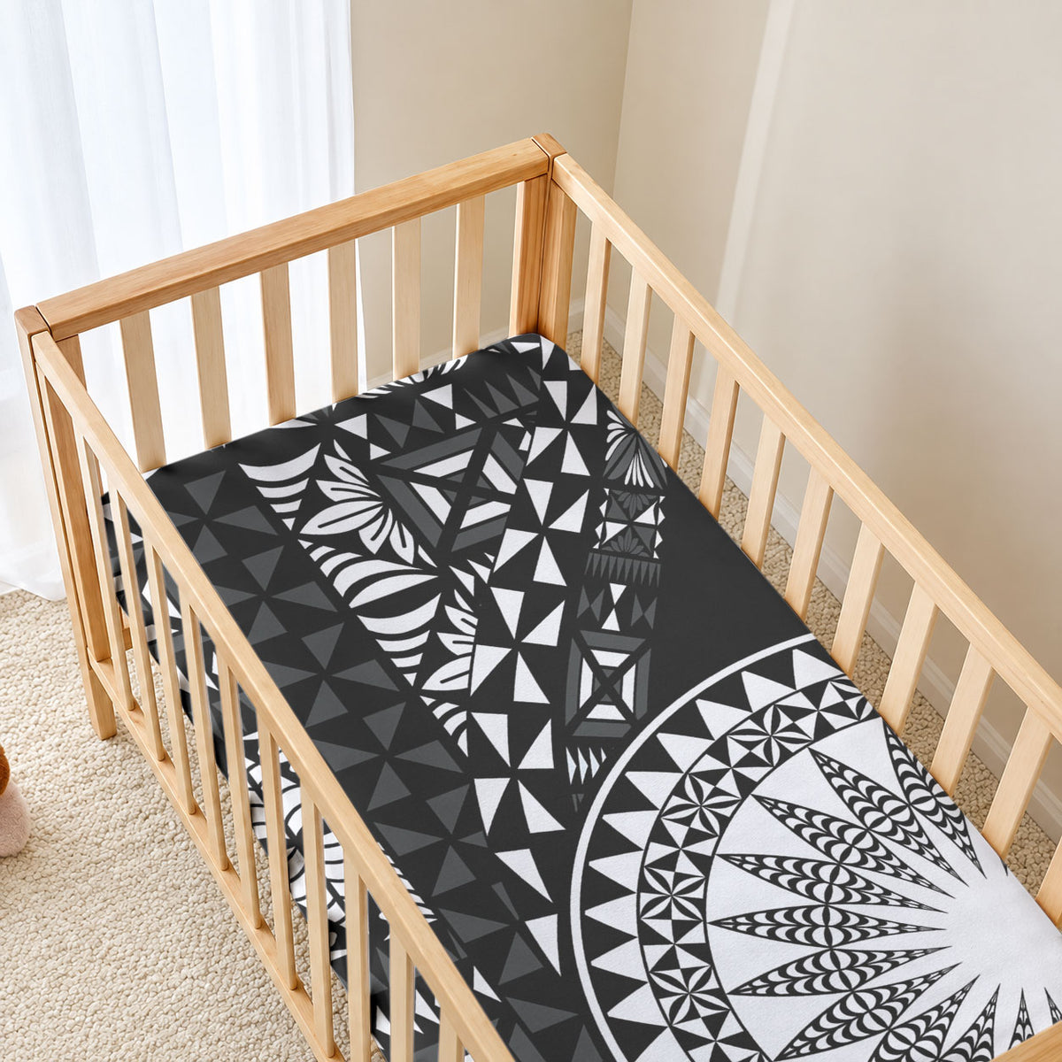 Black Tongan Ngatu Fonulei Pattern Baby Bed Cover LT9 - Polynesian Pride