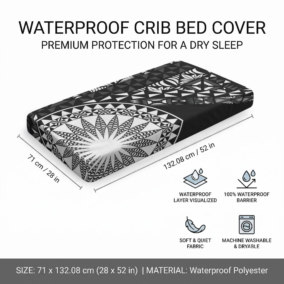 Black Tongan Ngatu Fonulei Pattern Baby Bed Cover LT9 - Polynesian Pride