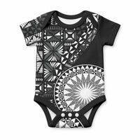 Black Tongan Ngatu Fonulei Pattern Baby Onesie LT9 Black - Polynesian Pride