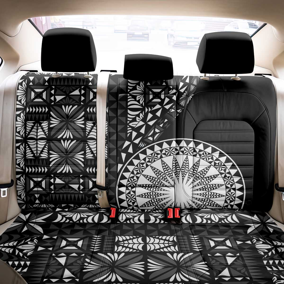 Black Tongan Ngatu Fonulei Pattern Back Car Seat Cover LT9 - Polynesian Pride
