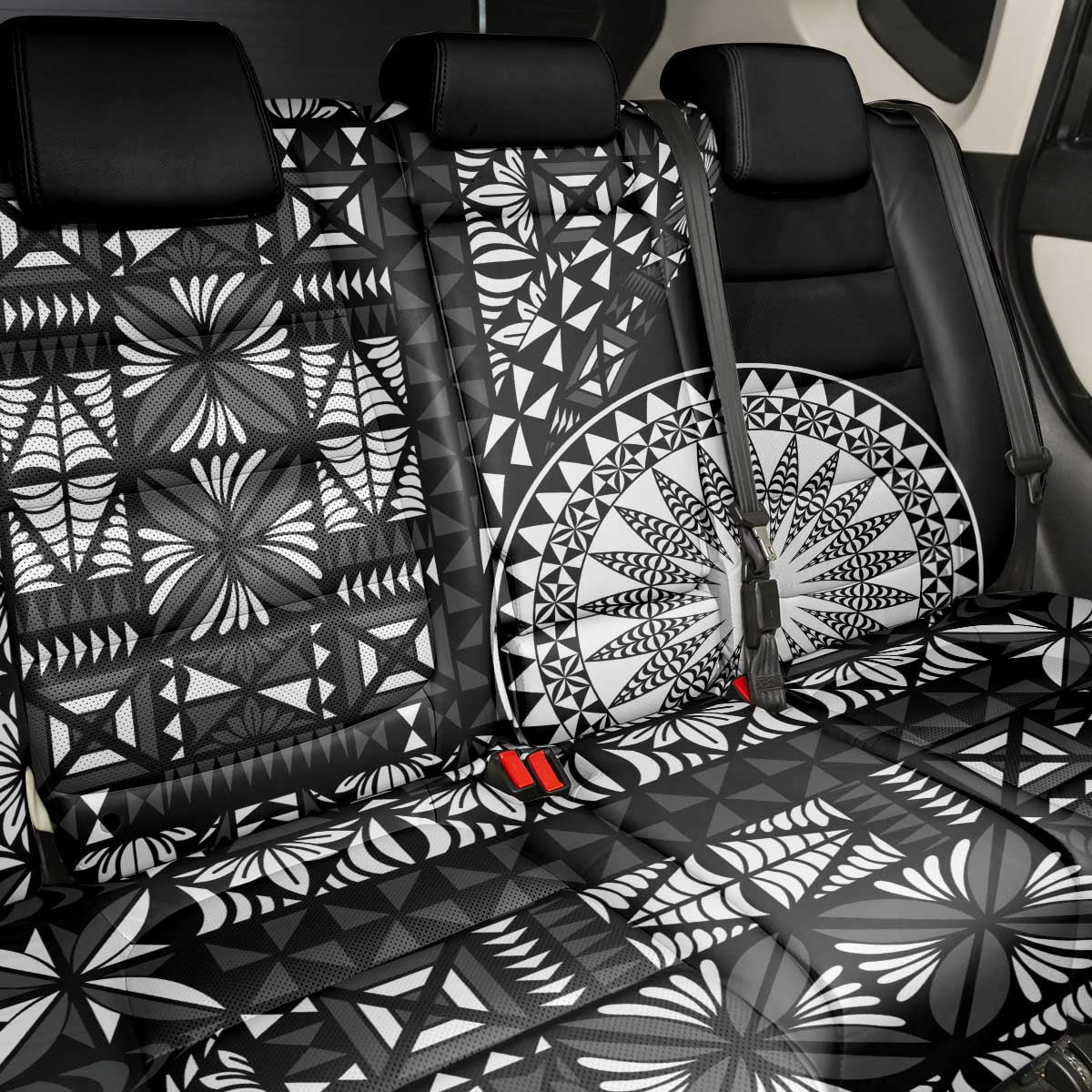 Black Tongan Ngatu Fonulei Pattern Back Car Seat Cover LT9 - Polynesian Pride