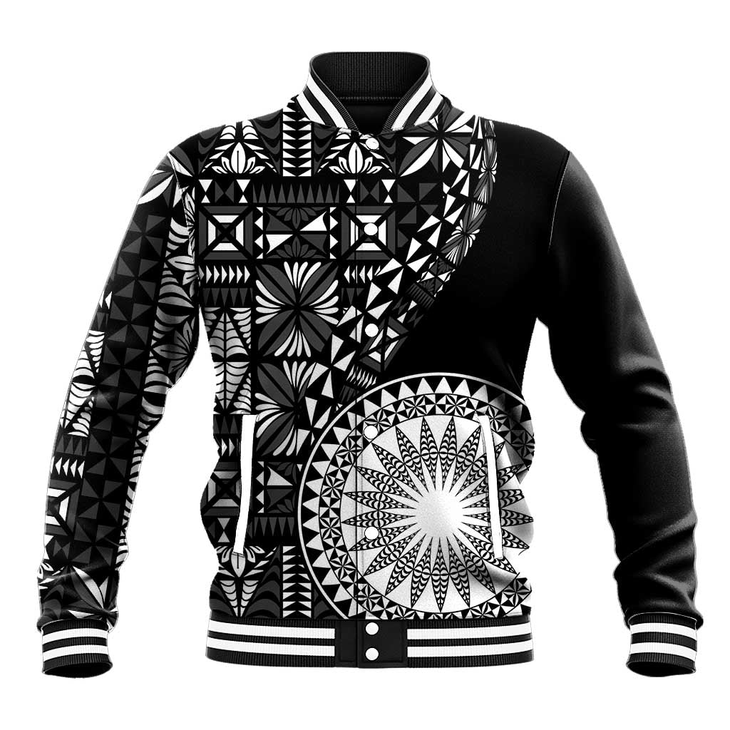 Black Tongan Ngatu Fonulei Pattern Baseball Jacket