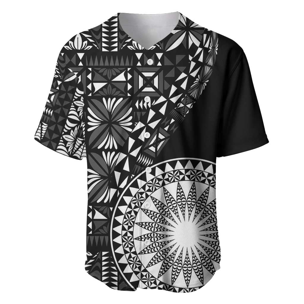 Black Tongan Ngatu Fonulei Pattern Baseball Jersey LT9 Black - Polynesian Pride