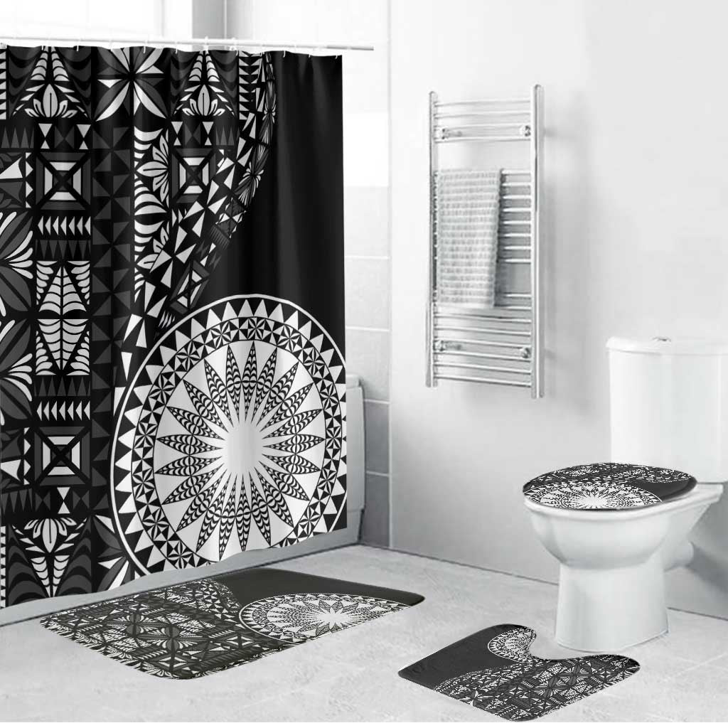 Black Tongan Ngatu Fonulei Pattern Bathroom Set LT9 Bathroom Set (4 pcs) Black - Polynesian Pride