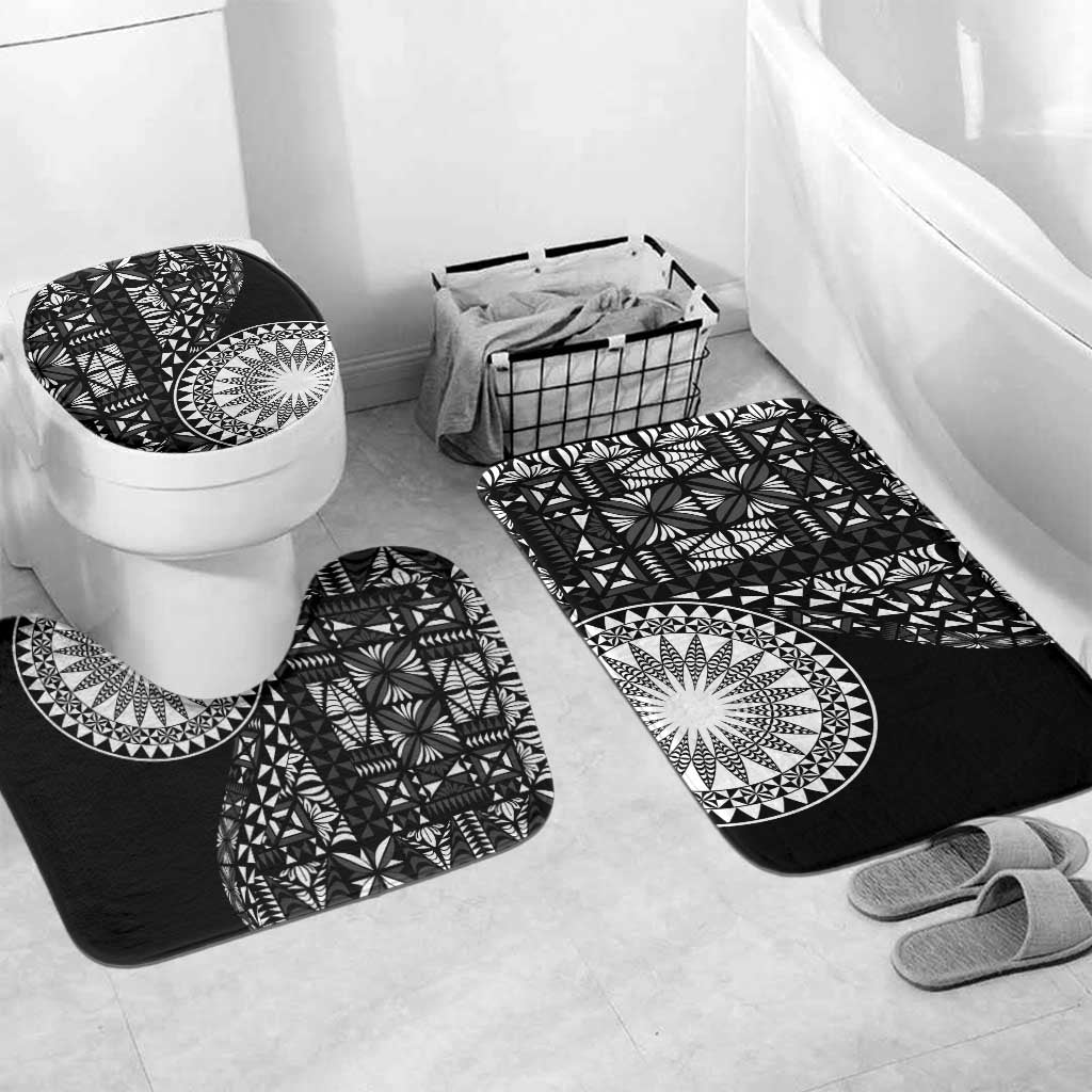 Black Tongan Ngatu Fonulei Pattern Bathroom Set LT9 Mat Set Only (3 pcs) One Size Black - Polynesian Pride
