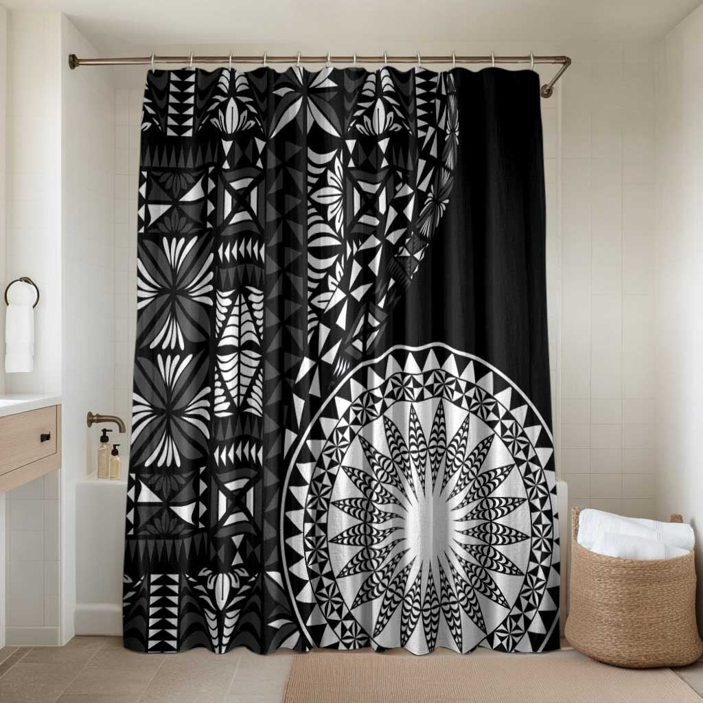 Black Tongan Ngatu Fonulei Pattern Bathroom Set LT9 Shower Curtain Only Black - Polynesian Pride
