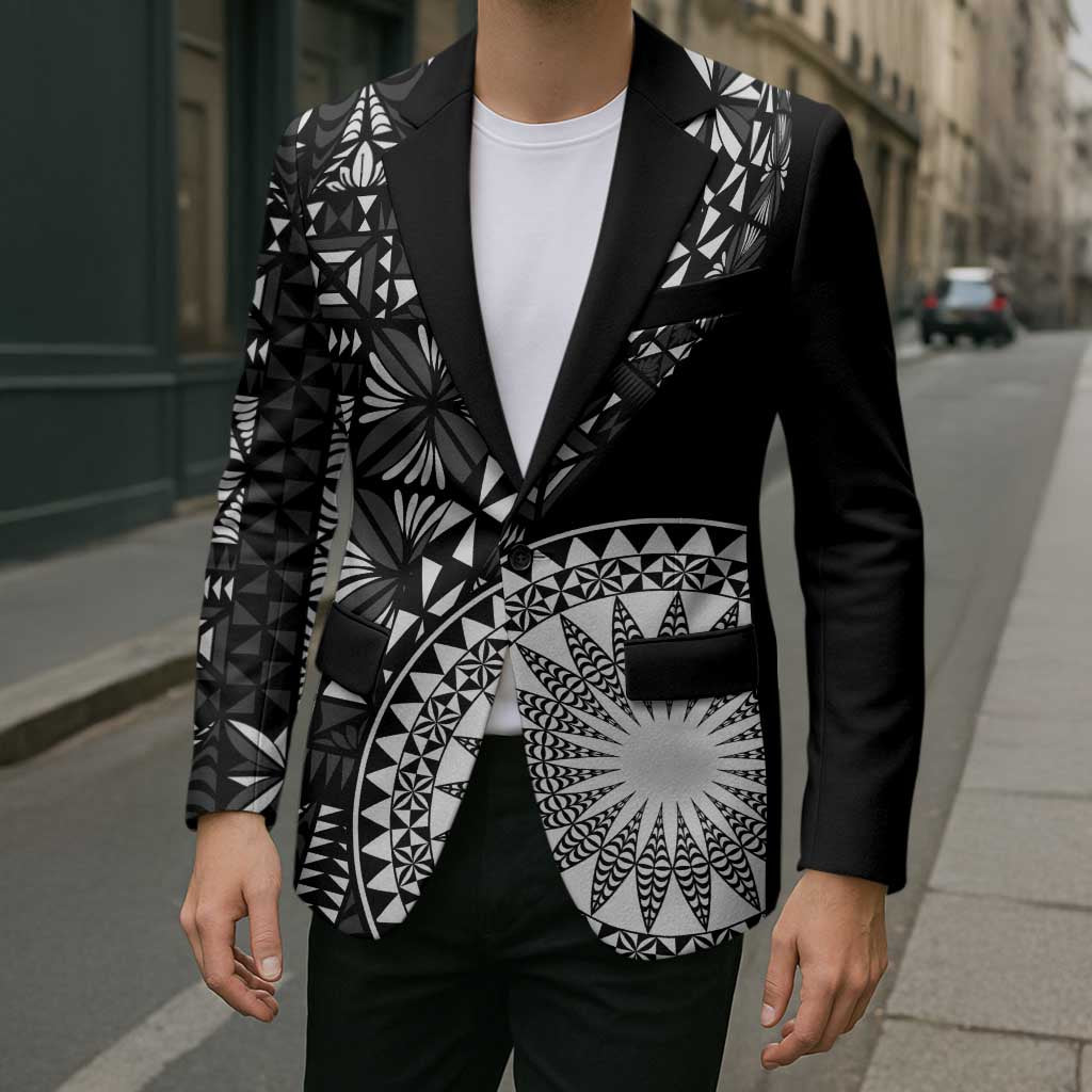 Black Tongan Ngatu Fonulei Pattern Blazer LT9 - Polynesian Pride