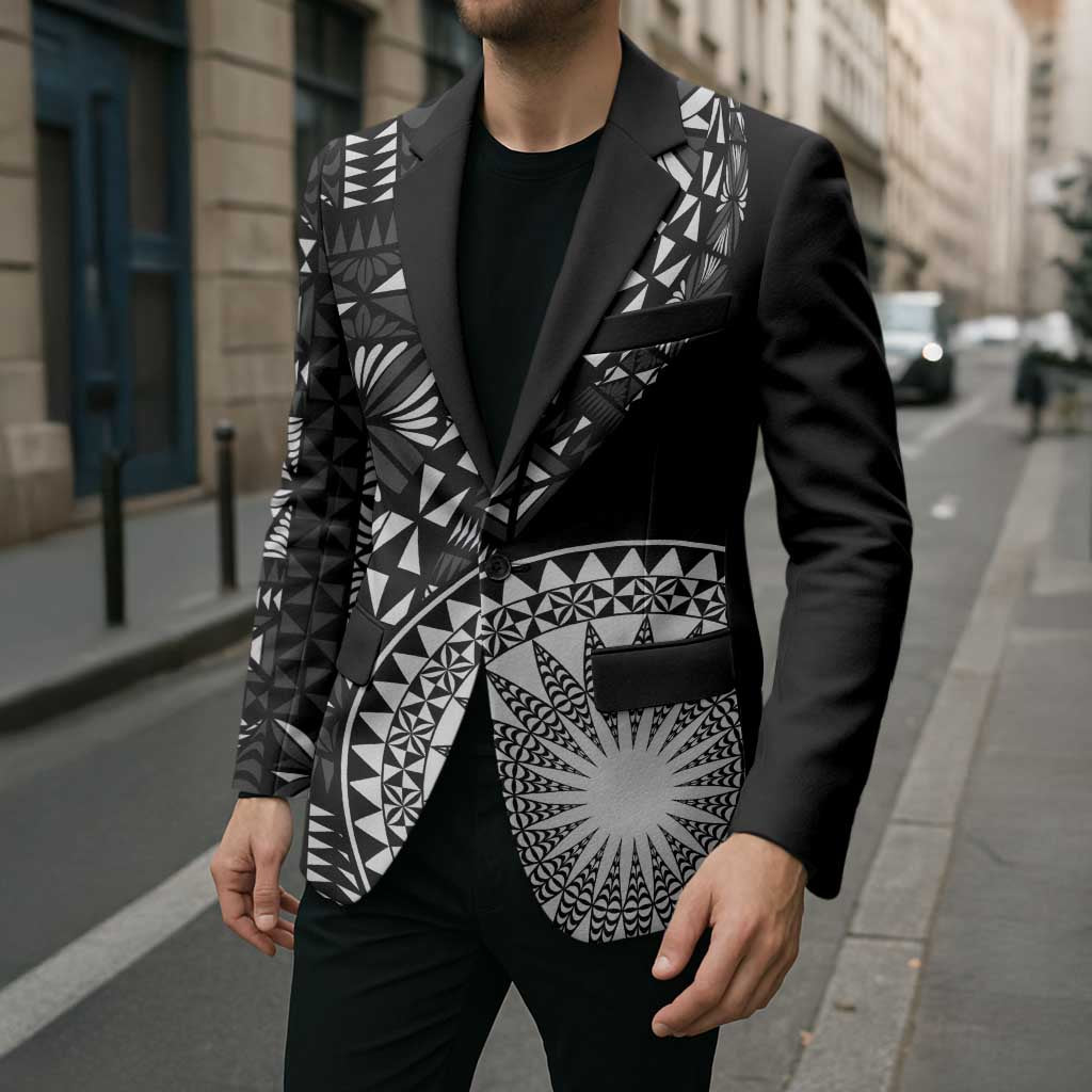 Black Tongan Ngatu Fonulei Pattern Blazer LT9 - Polynesian Pride
