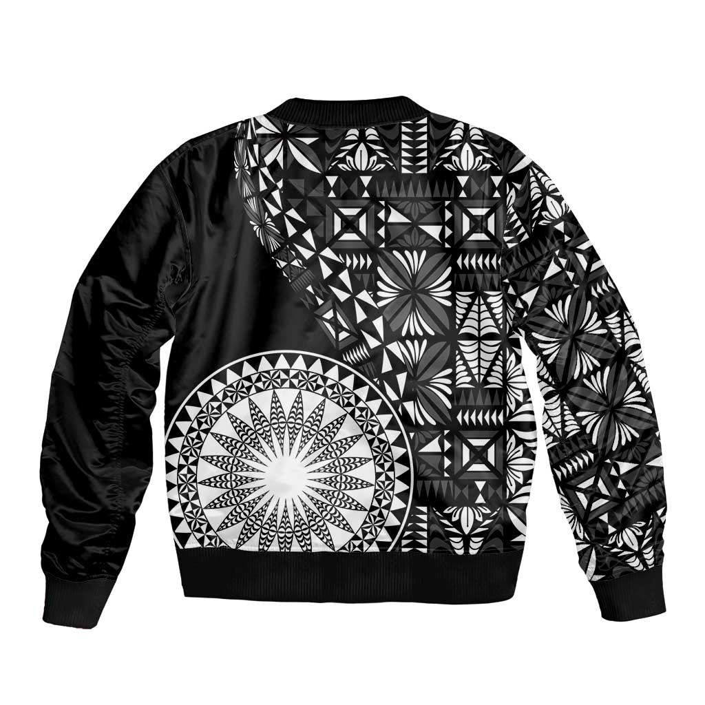 Black Tongan Ngatu Fonulei Pattern Bomber Jacket LT9 - Polynesian Pride
