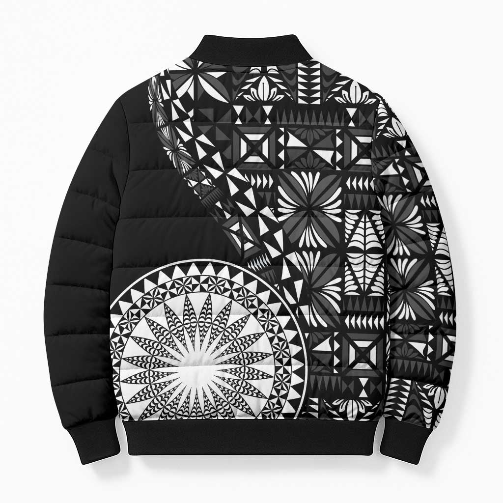 Black Tongan Ngatu Fonulei Pattern Bomber Puffer Jacket LT9 - Polynesian Pride