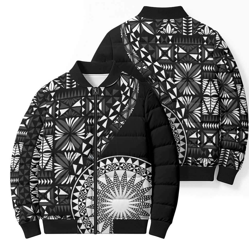 Black Tongan Ngatu Fonulei Pattern Bomber Puffer Jacket LT9 - Polynesian Pride