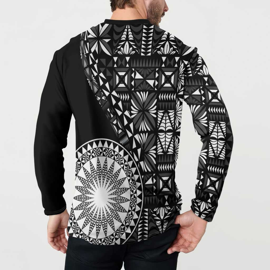 Black Tongan Ngatu Fonulei Pattern Button Sweatshirt