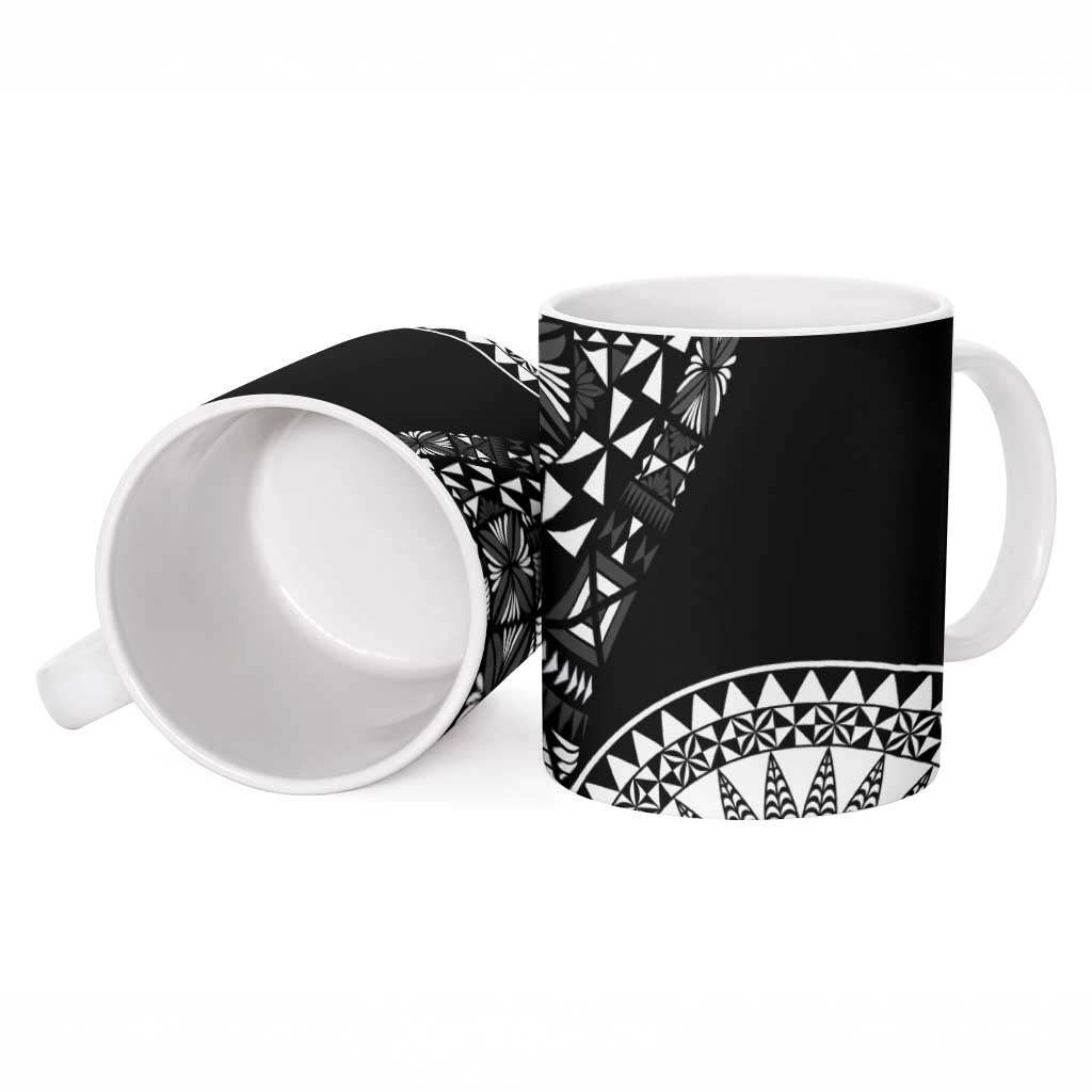 Black Tongan Ngatu Fonulei Pattern Ceramic Mug LT9 - Polynesian Pride