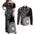 Black Tongan Ngatu Fonulei Pattern Couples Matching Off Shoulder Maxi Dress and Long Sleeve Button Shirt