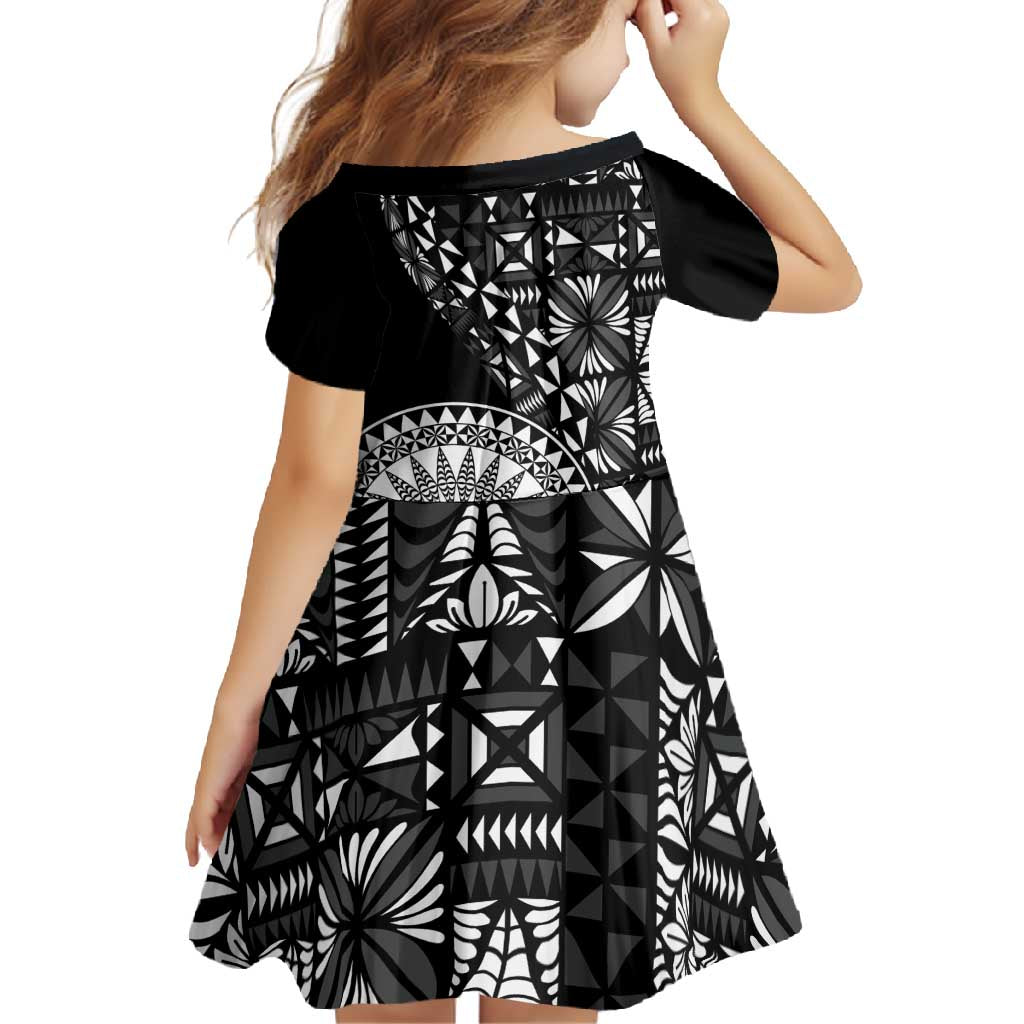 Black Tongan Ngatu Fonulei Pattern Family Matching Off Shoulder Maxi Dress and Hawaiian Shirt
