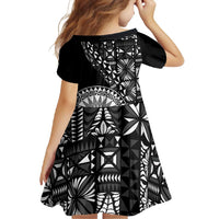 Black Tongan Ngatu Fonulei Pattern Family Matching Off Shoulder Maxi Dress and Hawaiian Shirt
