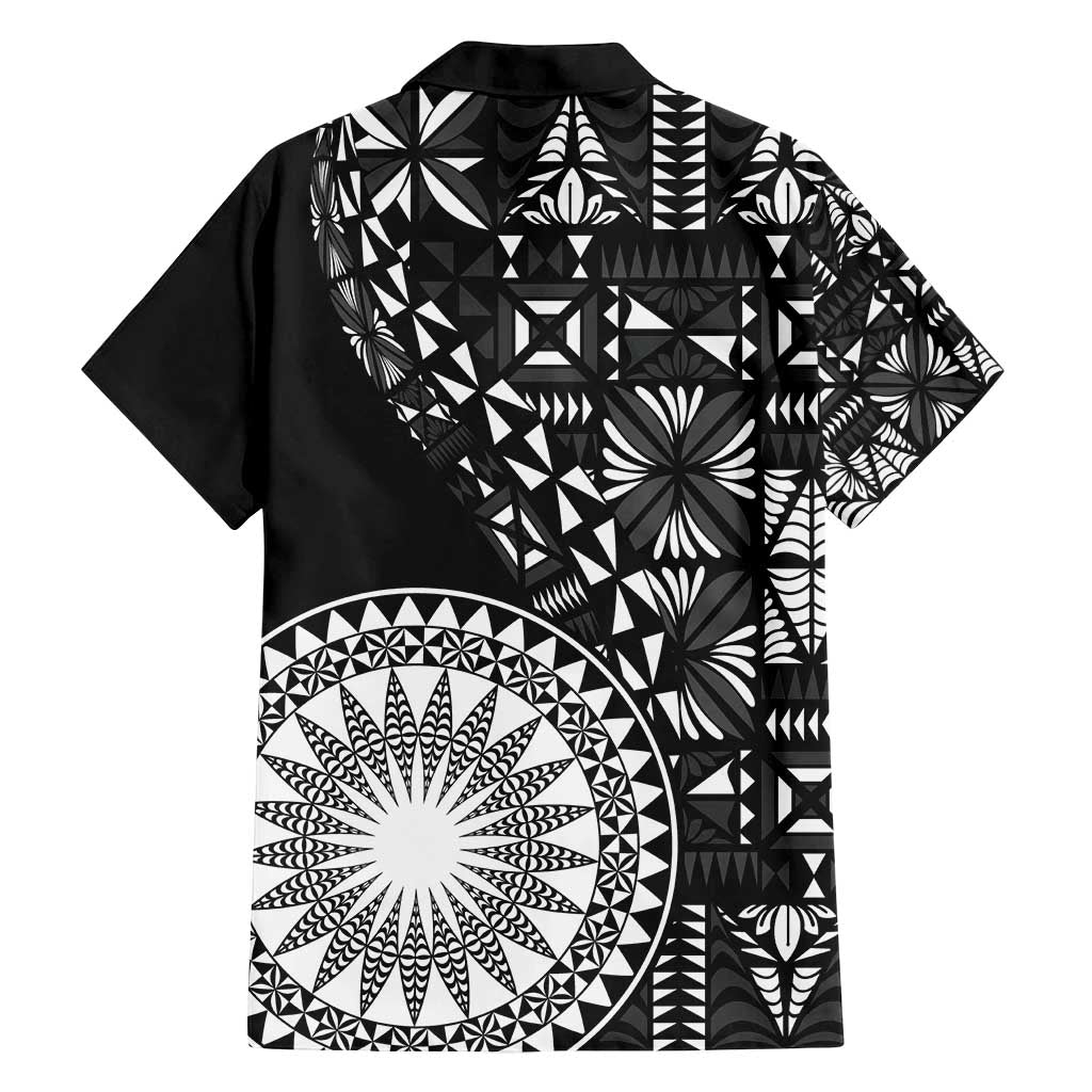 Black Tongan Ngatu Fonulei Pattern Family Matching Puletasi and Hawaiian Shirt