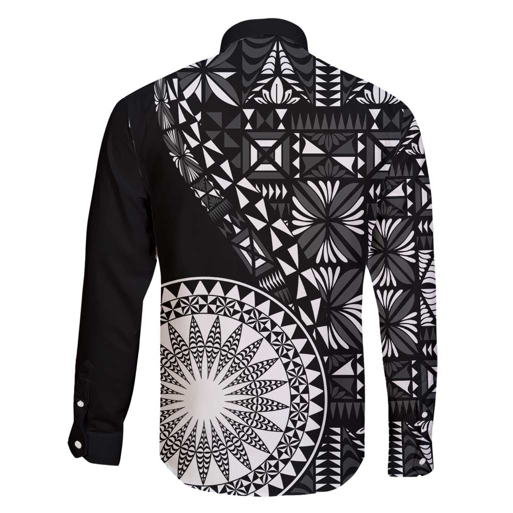 Black Tongan Ngatu Fonulei Pattern Family Matching Short Sleeve Bodycon Dress and Hawaiian Shirt LT9 - Polynesian Pride