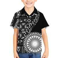 Black Tongan Ngatu Fonulei Pattern Family Matching Short Sleeve Bodycon Dress and Hawaiian Shirt LT9 Son's Shirt Black - Polynesian Pride