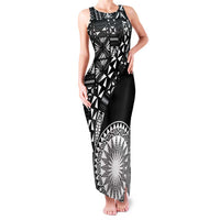 Black Tongan Ngatu Fonulei Pattern Family Matching Tank Maxi Dress and Hawaiian Shirt