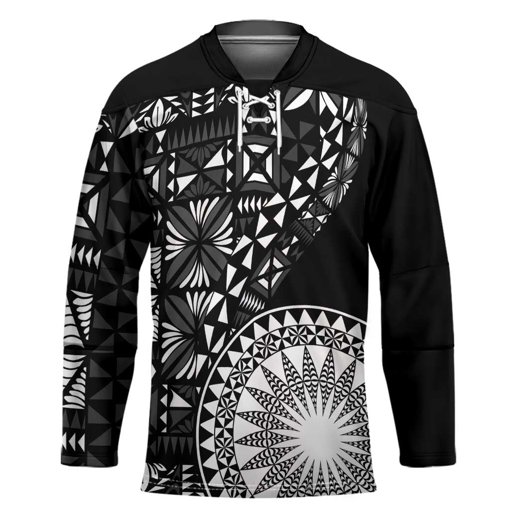 Black Tongan Ngatu Fonulei Pattern Hockey Jersey LT9 Unisex Black - Polynesian Pride