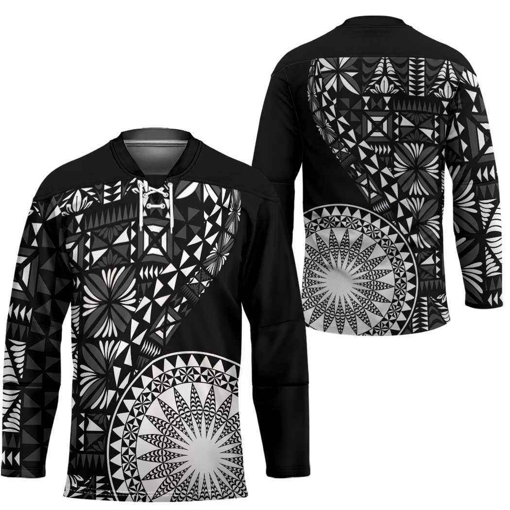 Black Tongan Ngatu Fonulei Pattern Hockey Jersey LT9 - Polynesian Pride