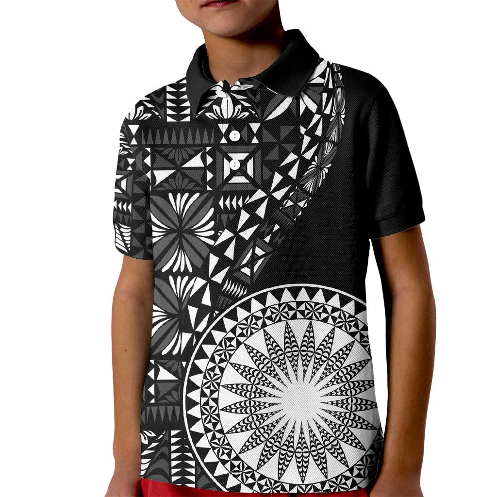 Black Tongan Ngatu Fonulei Pattern Kid Polo Shirt